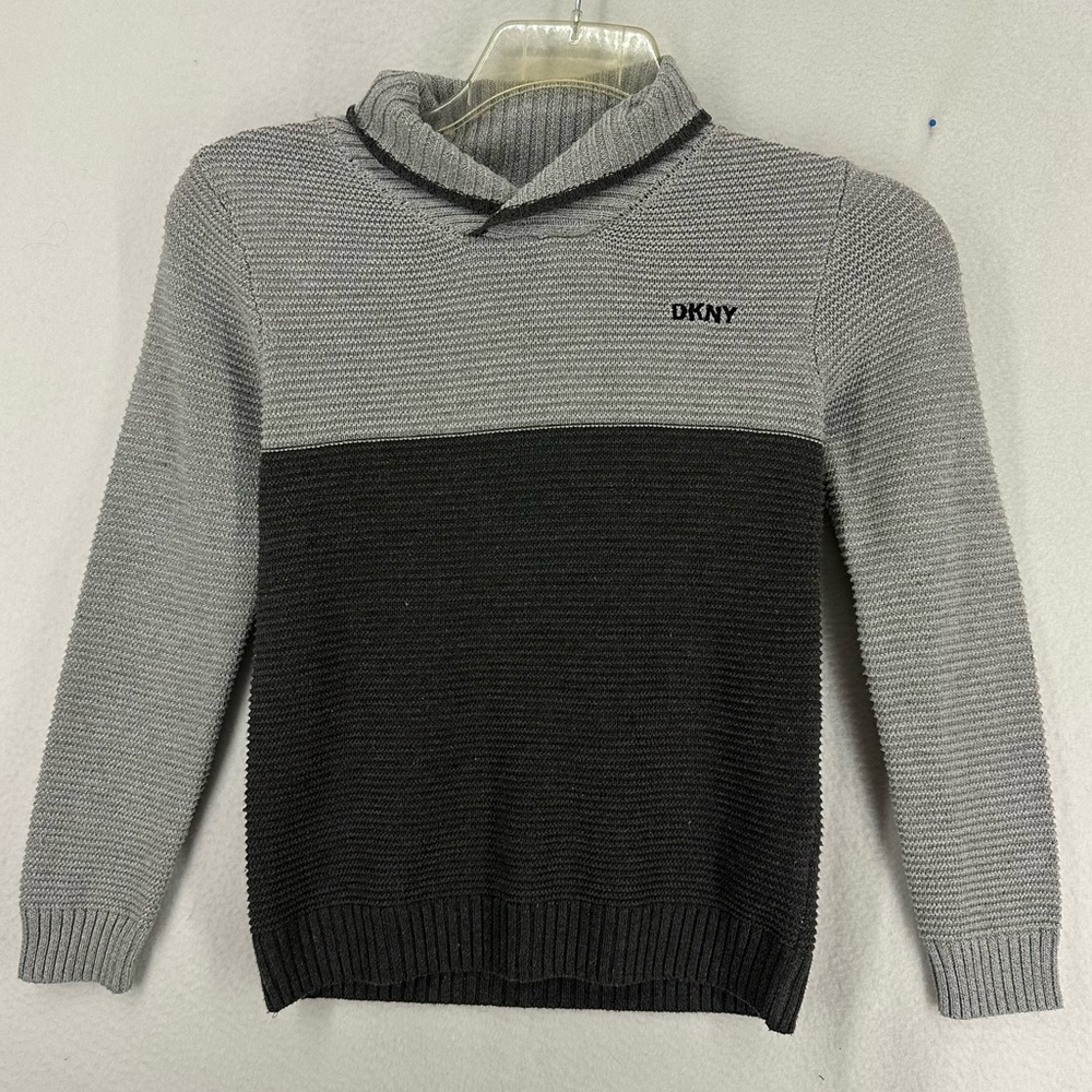 DKNY Embroidered Knit Pullover‎ Sweater Mens Small Black Grey